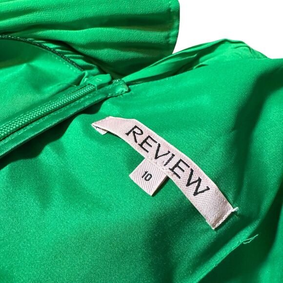 REVIEW Dress Size 10 Lace Overlay Pleated Formal Dress Tea Length Green Black - Picture 11 of 14